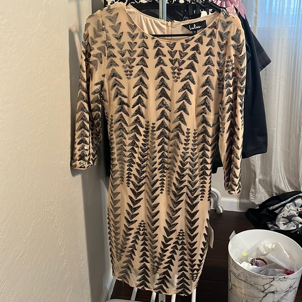 Lulu's Beige and Black Patterned Dress